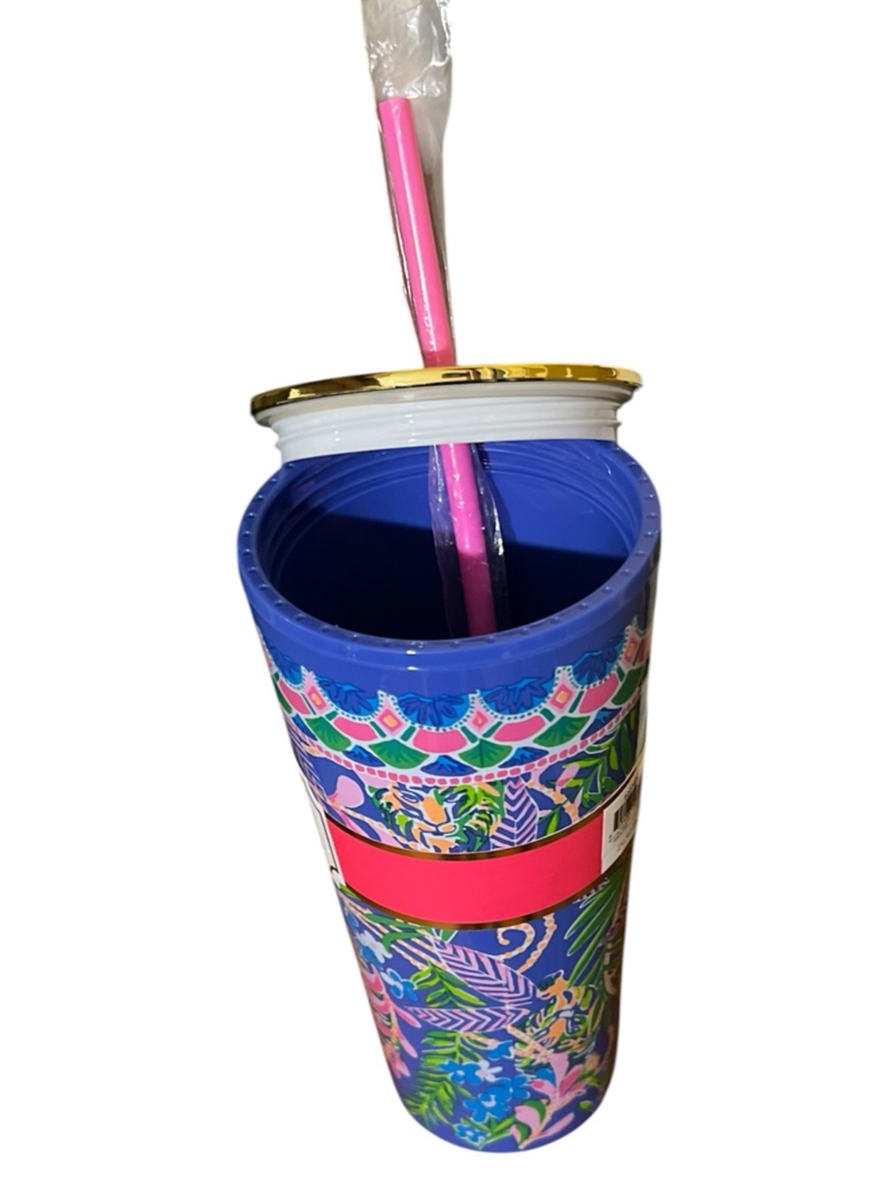 Lilly Pulitzer Blue Multicolor Floral Tumbler with Pink Straw - Picture 4 of 7